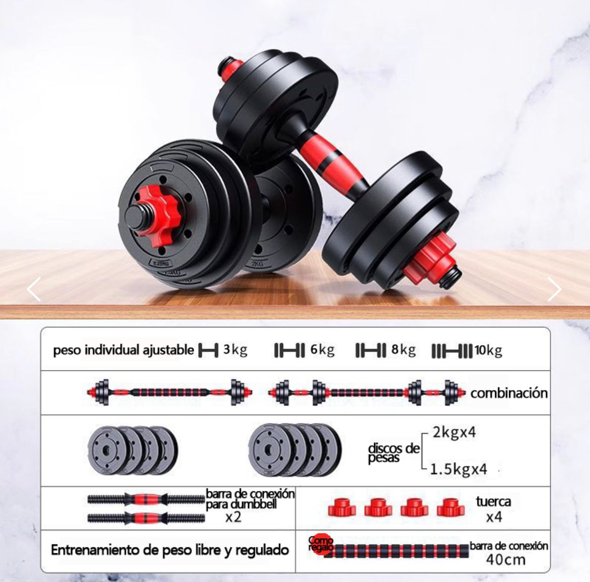 Set Mancuernas Y Barra Unibles 15kg